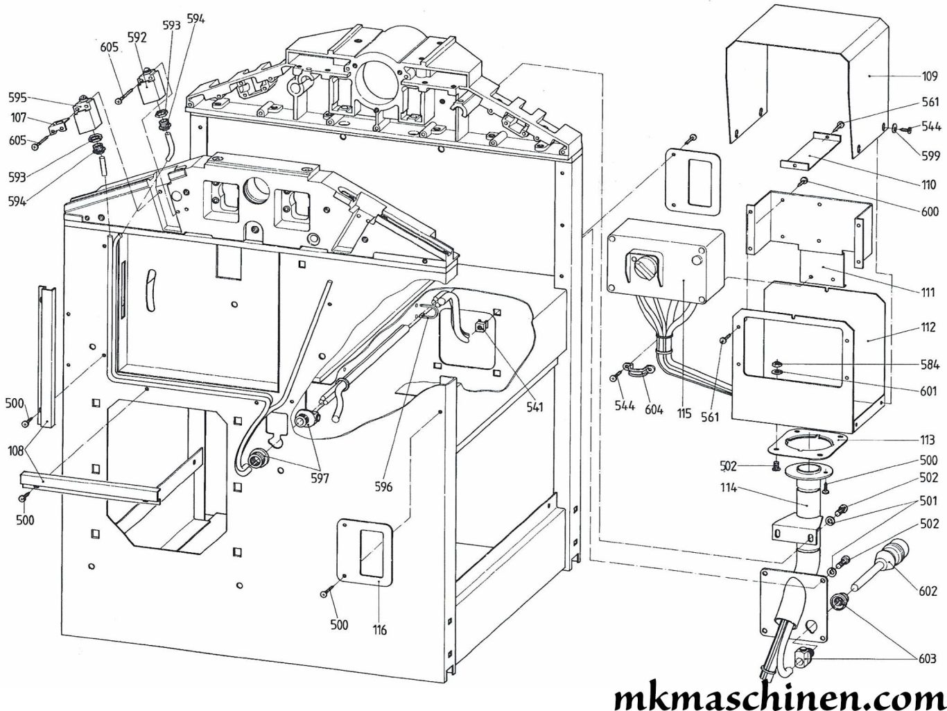 Explosionszeichnung Elektra Beckum HC 320 / HC 410 Hobelmaschine Skizze 4 mit der Elektrik, Starter, Gehäuse, Sicherheitsschalter und Kabel