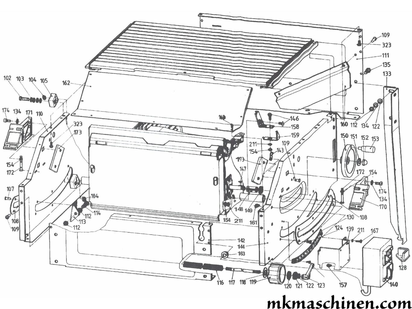 Explosionszeichnung Elektra Beckum PKF 255 V8 Formatkreissäge Skizze 2 - Sägetisch, Handrad, Neigung, Starter